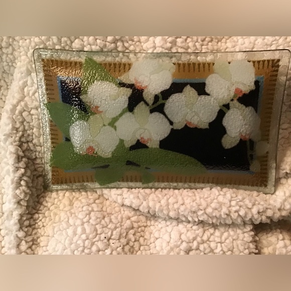 New Rare Vintage Beautiful Orchid Design Glass Plate - Picture 4 of 5